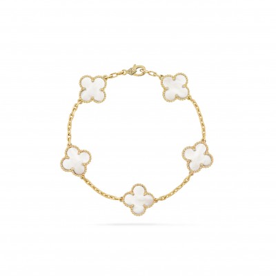 VAN CLEEF ARPELS VINTAGE ALHAMBRA BRACELET, 5 MOTIFS - YELLOW GOLD, MOTHER-OF-PEARL  VCARA41800